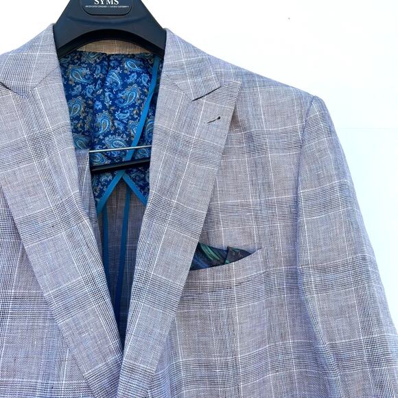 Paul Fredrick Linen Suit Gray Windowpane Plaid Jacket 48R Pants 46W Paisley - Picture 4 of 9